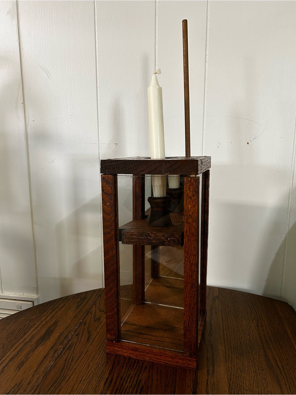 Antique Wooden Lantern Candle Holder in Dark Brown